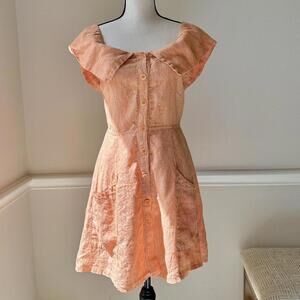 Reformation peach orange Landry linen off the shoulder button up mini dress